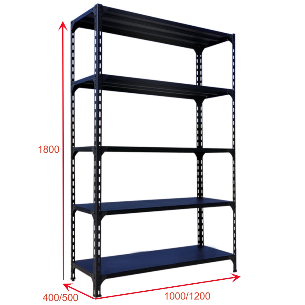 Adjustable 5-Layer Solid Steel Decking with 100KG Load Capacity per Layer - Light Duty Storage Rack for Garage, Home, Warehouse and Supermarket Storage – Powder Coated Metal Storage Shelf Rack (L1000/1200 x W400/500 x H1800mm)