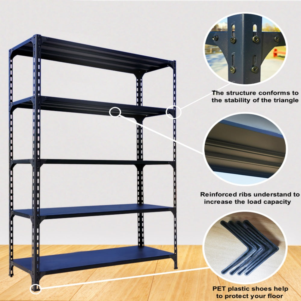 Adjustable 5-Layer Solid Steel Decking with 100KG Load Capacity per Layer - Light Duty Storage Rack for Garage, Home, Warehouse and Supermarket Storage – Powder Coated Metal Storage Shelf Rack (L1000/1200 x W400/500 x H1800mm)